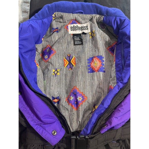 VTG Ski Suit One Piece Snowsuit 80s 90s EDELWEISS Snow Bib Womens 14 Aztec Clean - Picture 4 of 16